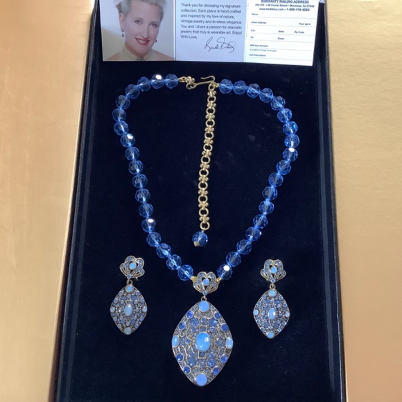 Heidi Daus Set Crystal Blue Locket Necklace & Earrings - Picture 10 of 15